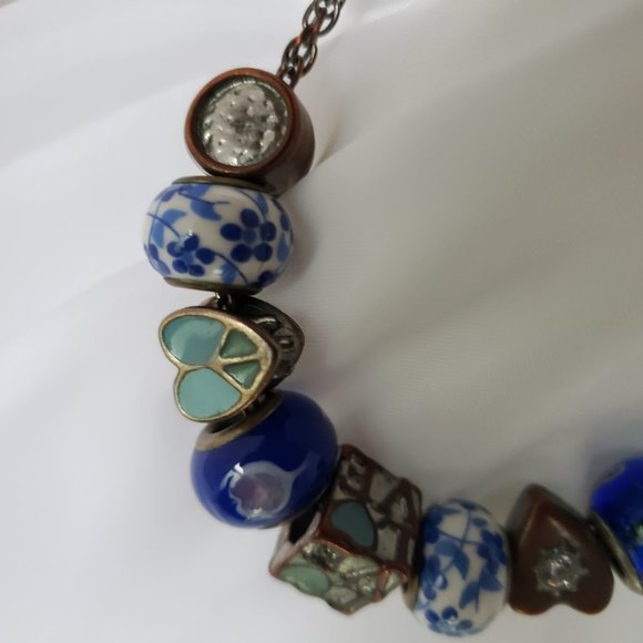 Unique Charms Hearts Glass Porcelain Love Rhinestone Beads Chain Bracelet 7.5 " - Picture 7 of 11